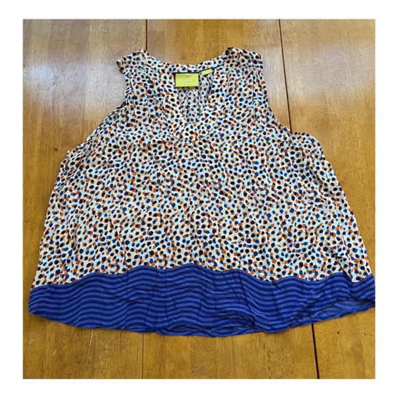 Maeve Anthropologie Emma Polka Dot Purple Orange Tank Top V Neck Blouse, Size 14 - Picture 6 of 10